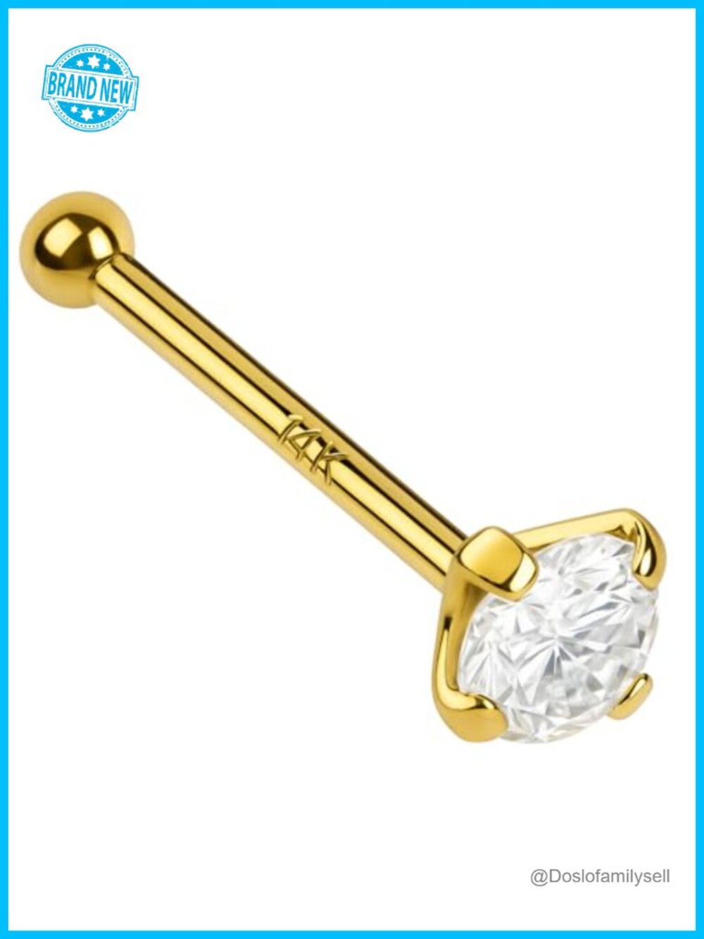 14k Solid Yellow Gold Diamond Nose Stud 22 Gauge 2.5mm Piercing Jewelry